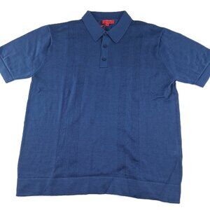 Zanetti Ribbed Knit Short Sleeve Polo Shirt Men's Size Large Navy Blue